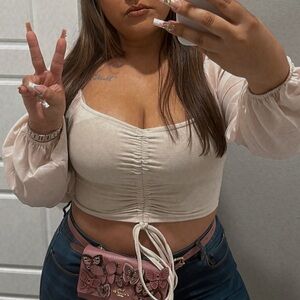 SHEIN Cream Ruched Crop Blouse